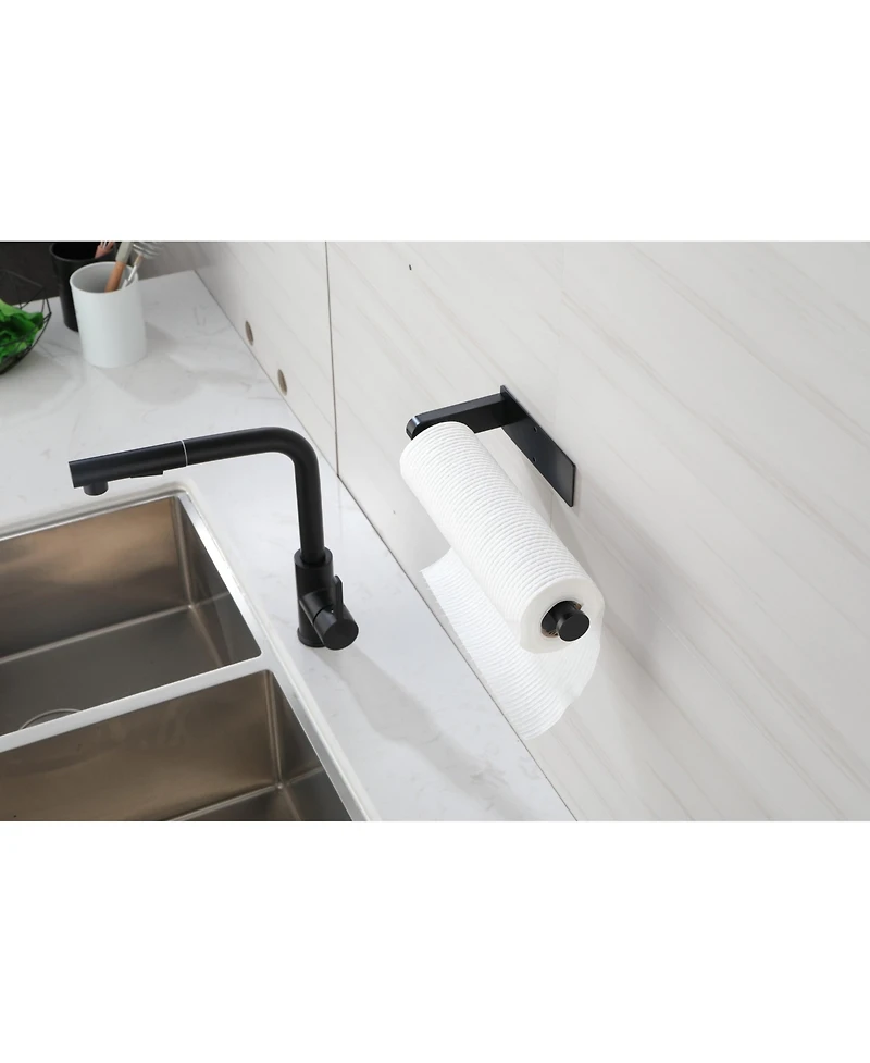 2 Pack Paper Towel Holder Wall Mount, Black Paper Towel Holder Under Cabinet, Self Adhesive Paper Towel Holders, Kitchen Towel Holder for Kitchen Orga