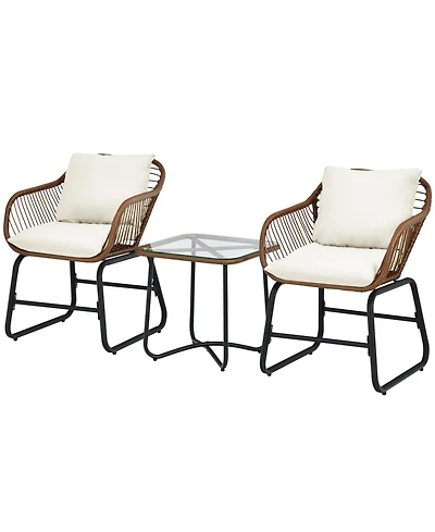 Gymax 3 Piece Patio Conversation Furniture Set Outdoor Bistro Set w/ Cushions