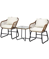 Gymax 3 Piece Patio Conversation Furniture Set Outdoor Bistro Set w/ Cushions