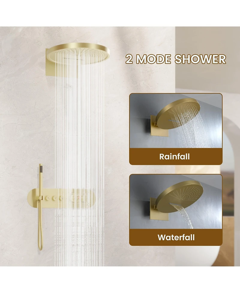 Casainc Two Functions 16 Inch Wall Mounted Thermostatic Shower System with Handheld