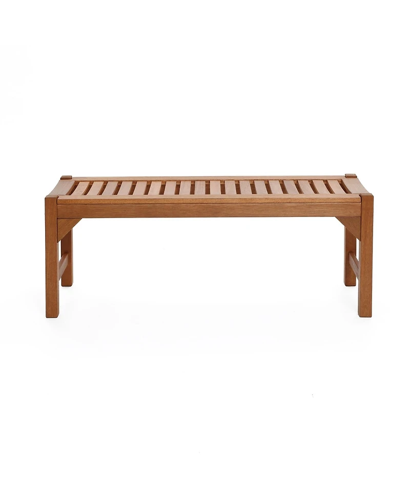 LuxenHome Natural Solid Wood 47.2-Inch Long Rectangle Sloping Seat Outdoor Bench