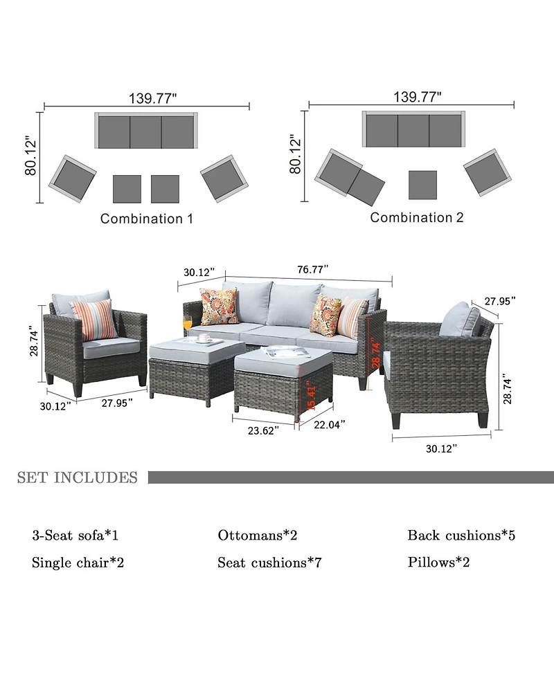 Xizzi 5 Piece Patio Furniture, Outdoor Furniture Sets, Modern Wicker Sectional and 2 Pillows, All Weather Garden Sofa, Backyard,