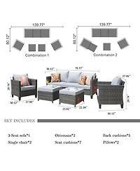 Xizzi 5 Piece Patio Furniture, Outdoor Furniture Sets, Modern Wicker Sectional and 2 Pillows, All Weather Garden Sofa, Backyard,