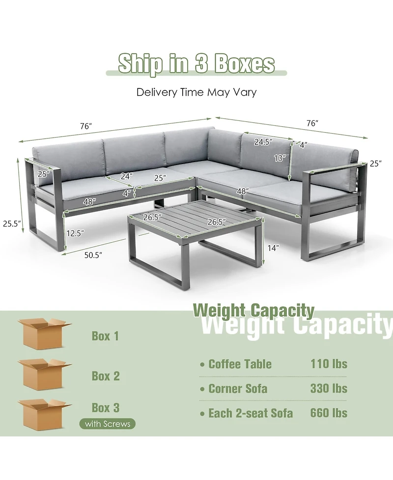 Gymax 4 Piece Aluminum Patio Furniture Set Outdoor Conversation Set w/ Coffee Table & Cushions