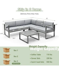 Gymax 4 Piece Aluminum Patio Furniture Set Outdoor Conversation Set w/ Coffee Table & Cushions