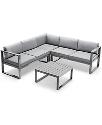 Gymax 4 Piece Aluminum Patio Furniture Set Outdoor Conversation Set w/ Coffee Table & Cushions