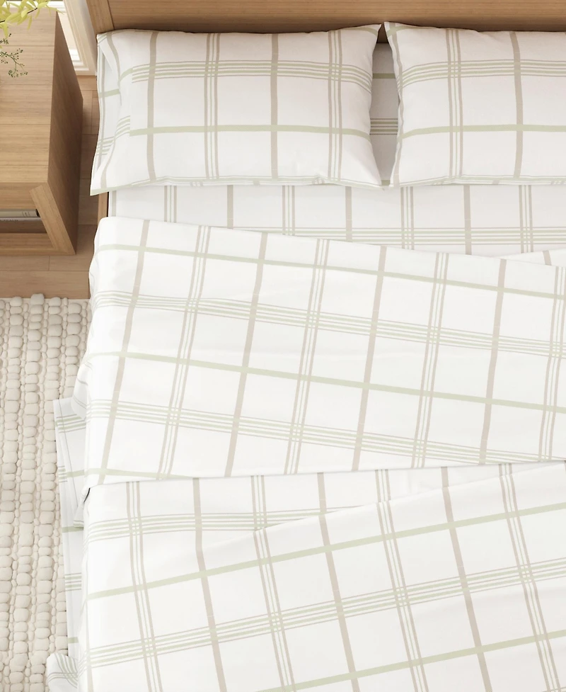 Linery & Co. 100% Turkish Cotton Flannel Printed Sheet Set - Windowpane