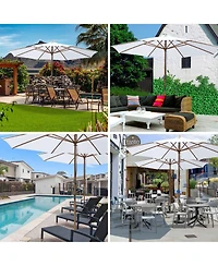 Yescom 13FT Large Outdoor Patio Umbrella UV30+ Wood 8 Rib Pole for Table Beach Yard Garden Wedding Deck Cafe Pool White