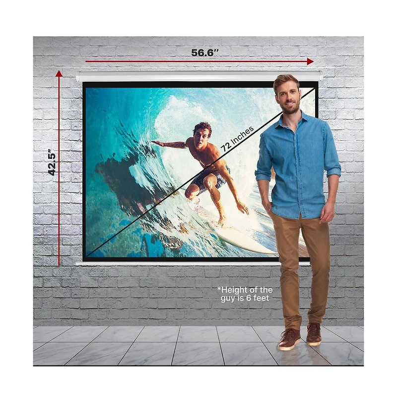 Pyle Universal 72-Inch Roll-Down Manual Projection Screen Matte White (42.5" x 56.6")