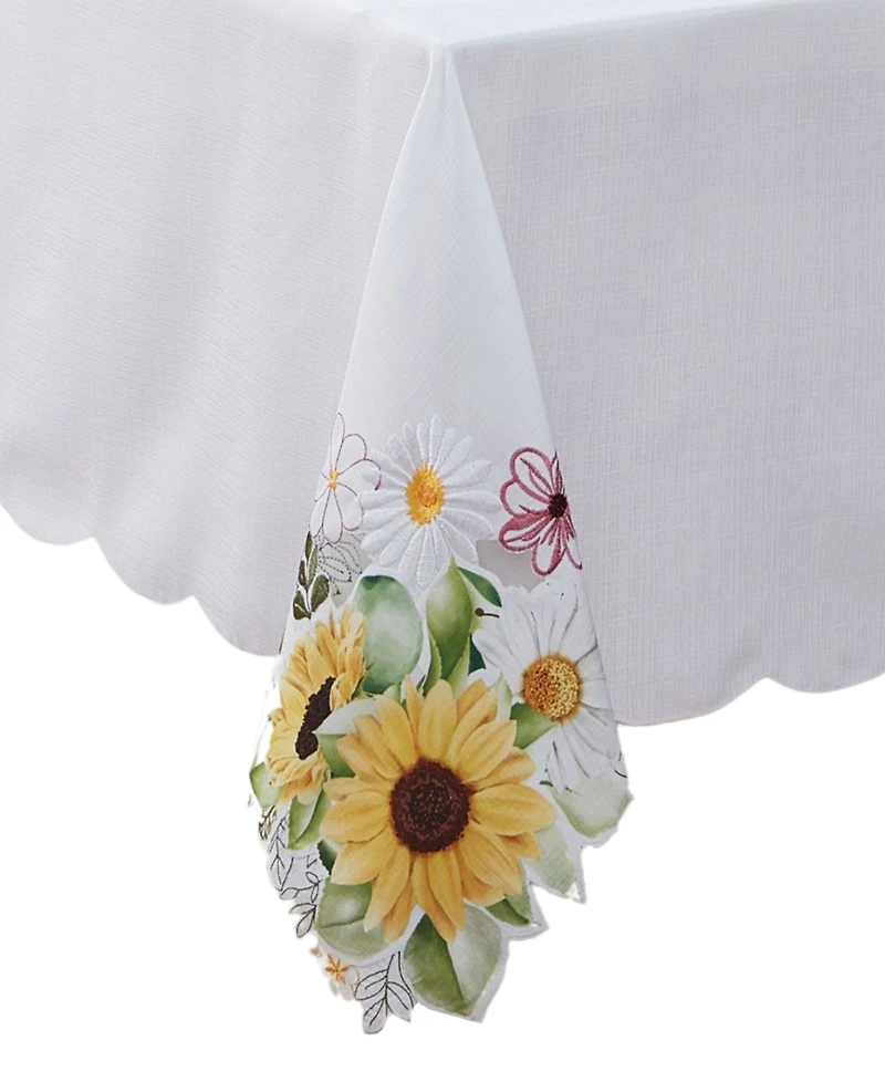 Elrene Sunflower and Daisies Cutwork Tablecloth