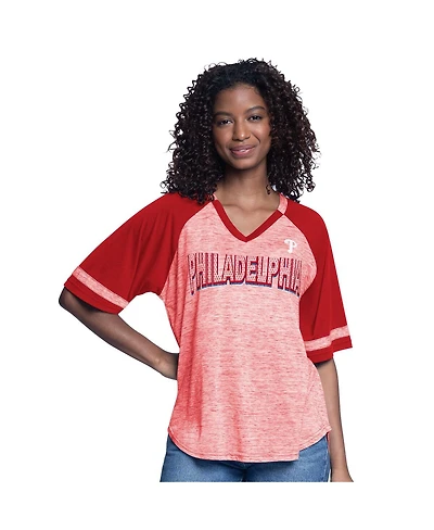 G-iii 4Her by Carl Banks Women's Red Philadelphia Phillies Hall of Fame Raglan Oversized Half-Sleeve Top