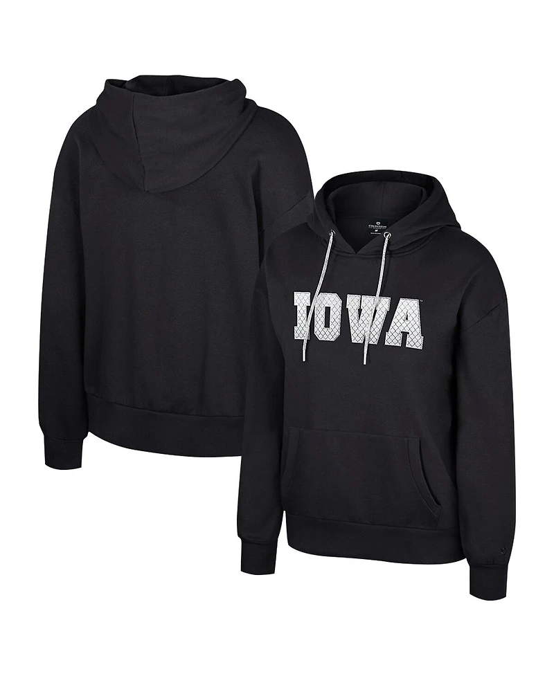 Colosseum Women's Black Iowa Hawkeyes Reflection Rhinestone Drawcord Pullover Hoodie