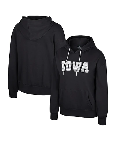 Colosseum Women's Black Iowa Hawkeyes Reflection Rhinestone Drawcord Pullover Hoodie