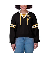 Wear by Erin Andrews Women's Black Pittsburgh Penguins Cropped Lace-Up Sweater