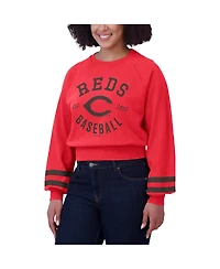 Wear by Erin Andrews Women's Red Cincinnati Reds Vintage Washed Cropped Pullover Sweatshirt