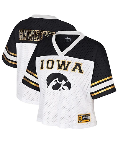 Colosseum Women's White Iowa Hawkeyes Treasure Cropped Football Jersey