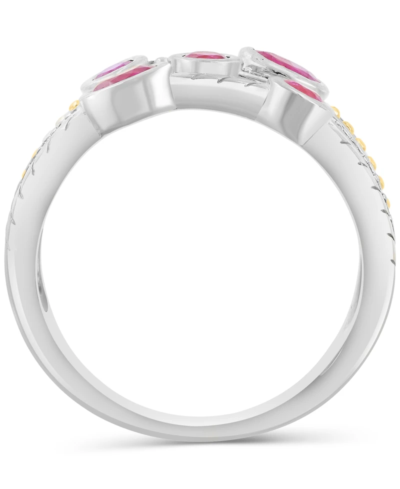 Effy Sapphire (5/8 ct. t.w.) & Diamond (1/10 Triple-Row Ring Sterling Silver (Also Ruby)