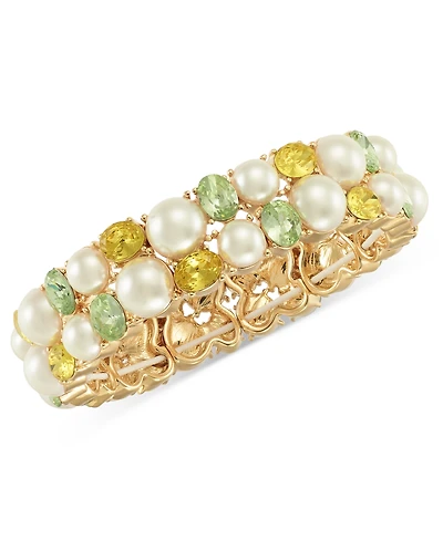 Charter Club Gold-Tone Crystal & Imitation Pearl Stretch Bracelet, Exclusively at Macy's