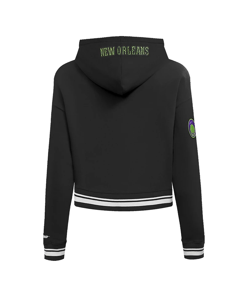 Pro Standard Women's Black New Orleans Pelicans 2024/25 City Edition Chenille Applique Cropped Pullover Hoodie