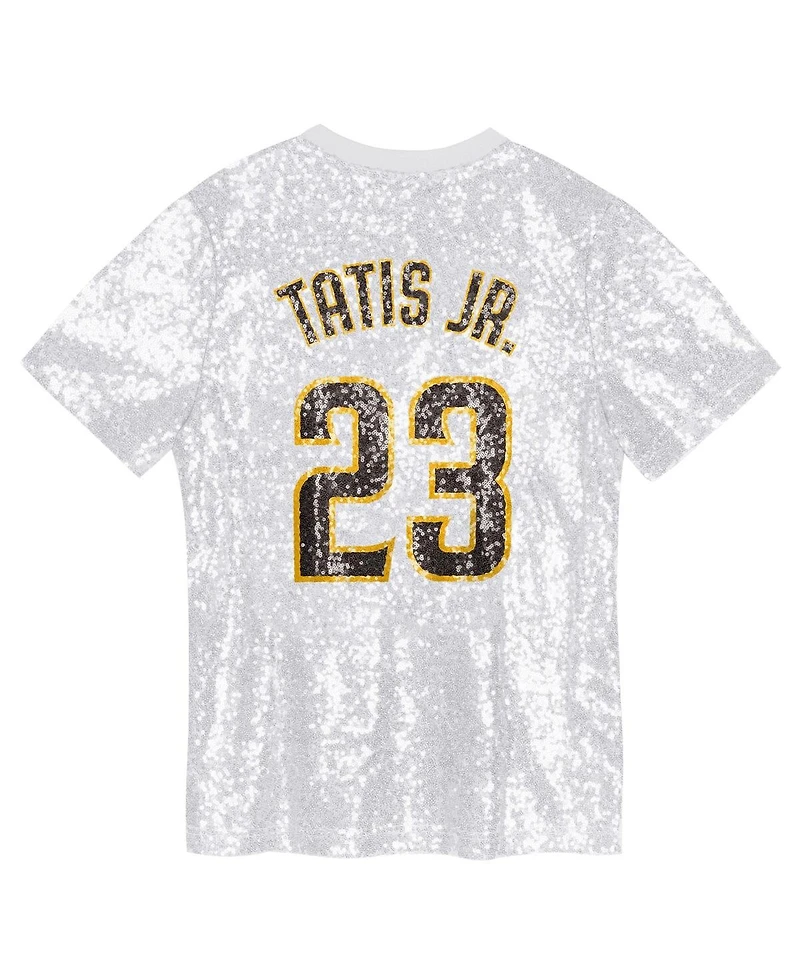 Outerstuff Juniors Fernando Tatis Jr. White San Diego Padres Name Number Sequin V-Neck Top