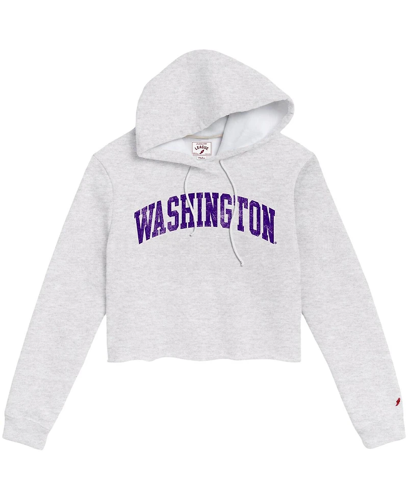 League Collegiate Wear Women's Ash Washington Huskies 2-Hit 1636 Cropped Pullover Hoodie