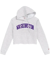 League Collegiate Wear Women's Ash Washington Huskies 2-Hit 1636 Cropped Pullover Hoodie
