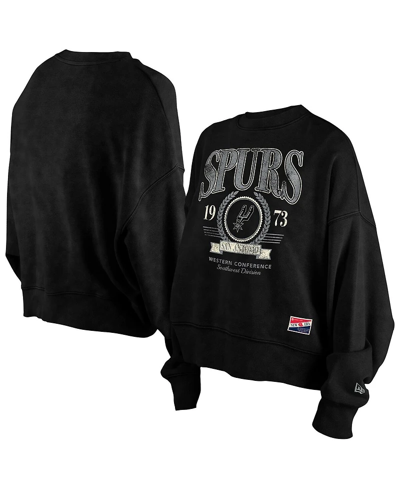 New Era Women's Black San Antonio Spurs Hardwood Classics Enzyme Wash Oversized Boxy Pullover Sweatshirt