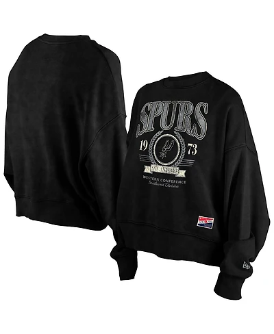 New Era Women's Black San Antonio Spurs Hardwood Classics Enzyme Wash Oversized Boxy Pullover Sweatshirt