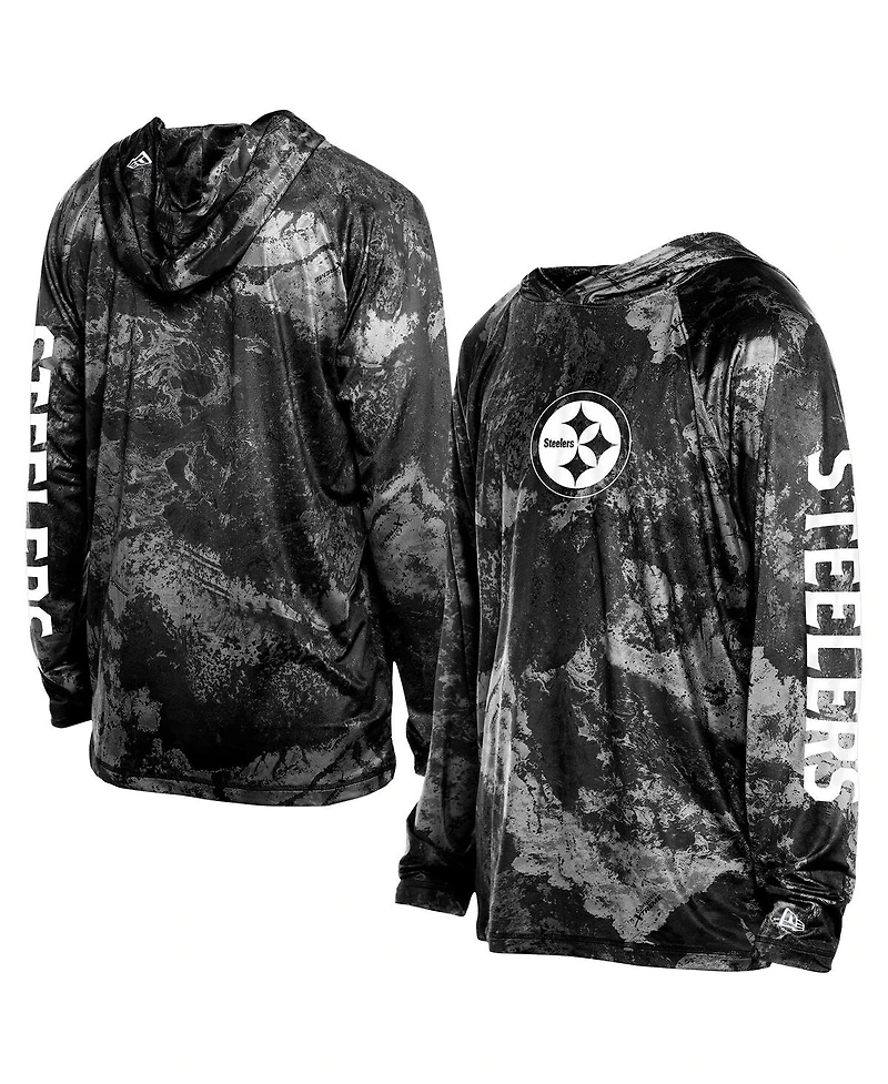 New Era Men's Black Pittsburgh Steelers Realtree Xtreme Camo Raglan Long Sleeve Hooded T-Shirt