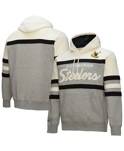 Mitchell & Ness Men's Heather Gray Pittsburgh Steelers Head Coach Vintage Logo Pullover Hoodie
