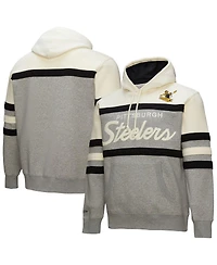 Mitchell & Ness Men's Heather Gray Pittsburgh Steelers Head Coach Vintage Logo Pullover Hoodie