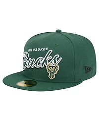 New Era Men's Hunter Green Milwaukee Bucks Sport Night Script Sided 59FIFTY Fitted Hat
