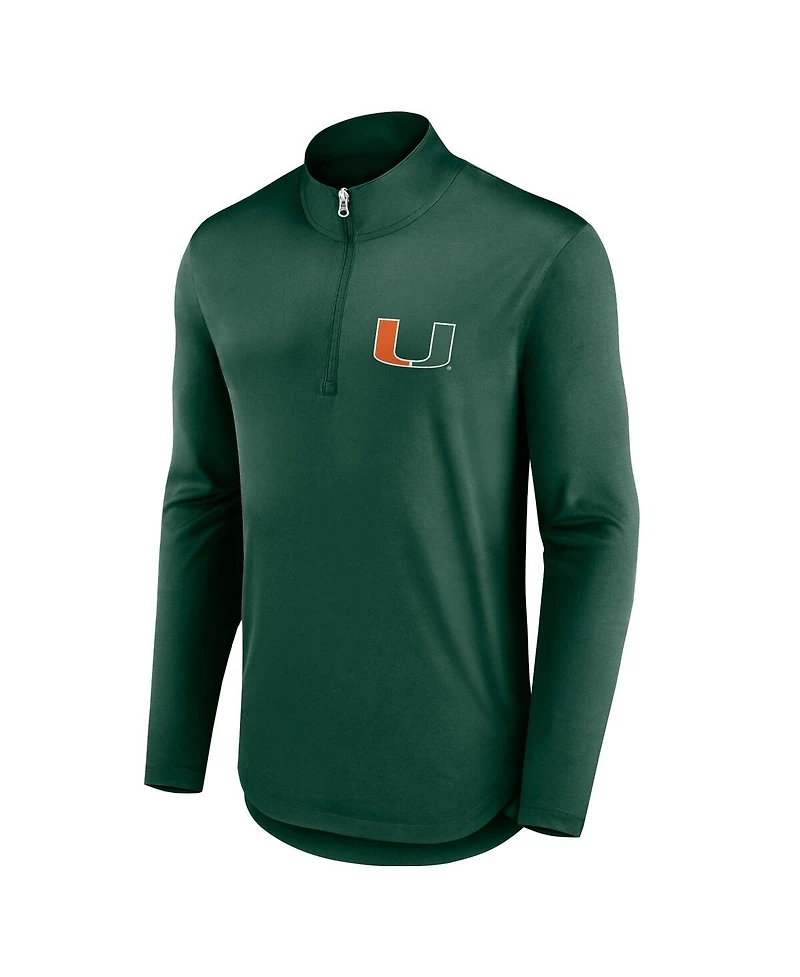 Fanatics Men's Green Miami Hurricanes Quarterback Mock Neck Quarter-Zip Top