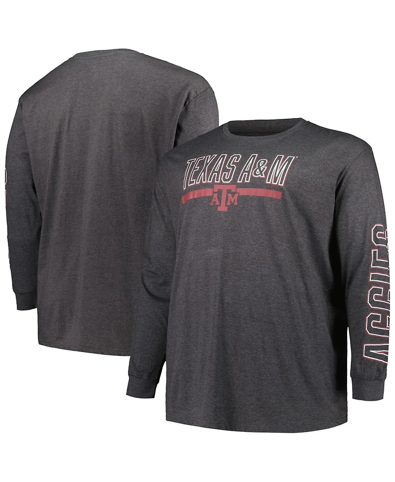 Profile Men's Heather Charcoal Texas A&M Aggies Big Tall Two-Hit Graphic Long Sleeve T-Shirt