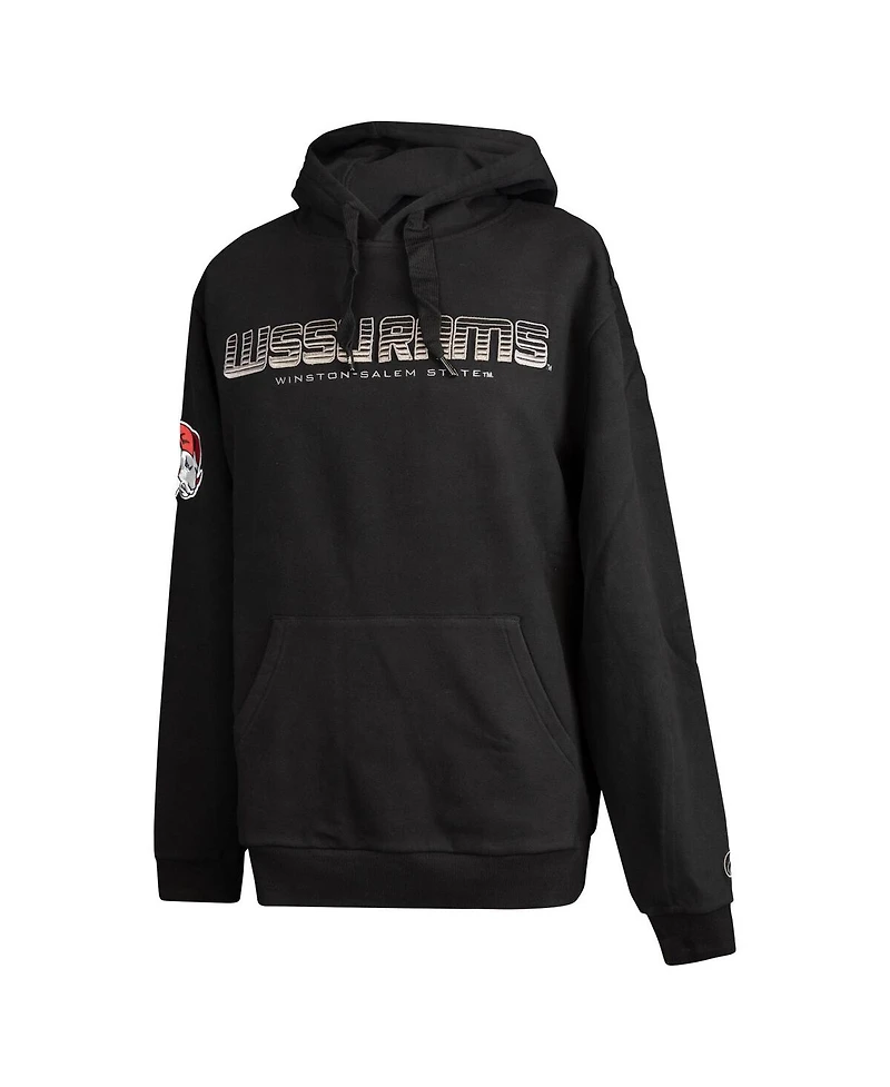 Fisll Men's Black Winston-Salem State Rams Puff Print Sliced Pullover Hoodie