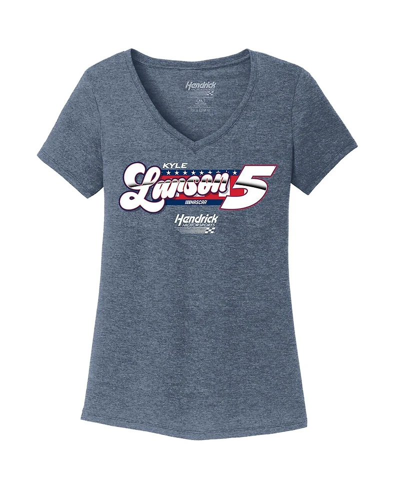 Hendrick Motorsports Team Collection Women's Heather Navy Kyle Larson Tri-Blend V-Neck T-Shirt
