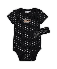 Two Feet Ahead Girls Baby Boys and Girls Black Ucf Knights Hearts Bodysuit and Headband
