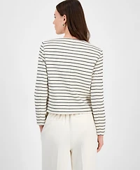 Bar Iii Women's Striped Knit Button-Front Cropped Jacket, Exclusively at Macy's