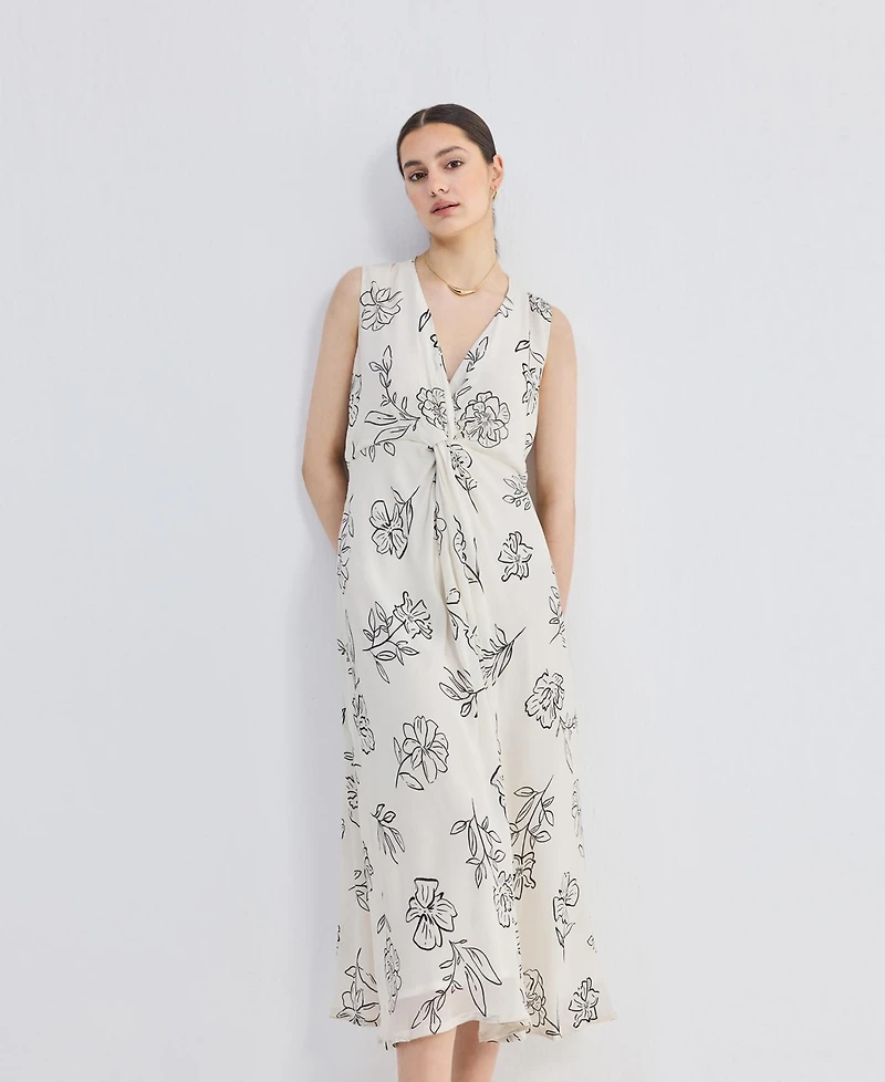Reistor Women's Front Twist Midi dress Black Florals