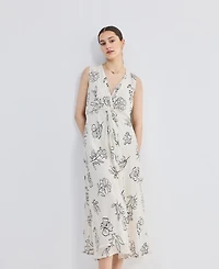 Reistor Women's Front Twist Midi dress Black Florals