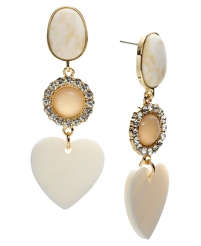 On 34th Gold-Tone Pave & Natural Stone Heart Triple Drop Earrings, Exclusively at Macy's