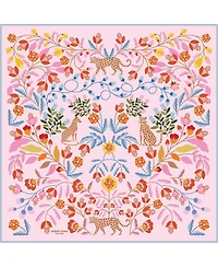 Jessie Zhao New York Double Sided Wool Silk Scarf Of Pink Blossom Jungle
