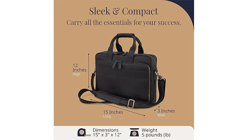 Luxorro Slim Leather Briefcase - Sleek & Elegant Perfect for Daily Usage