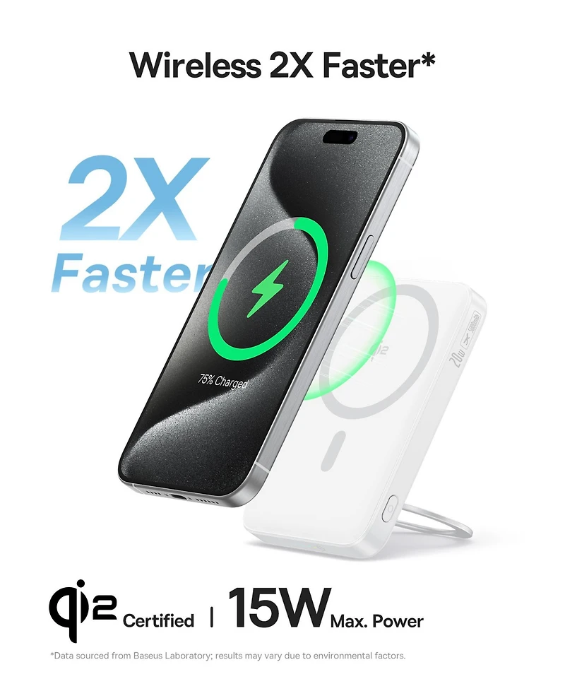 Baseus Qi2 Magnetic Power Bank 20W MagSafe Portable Charger 5000mAh Bracket Battery Pack with 360°Rotatable Ring Stand PicoGo
