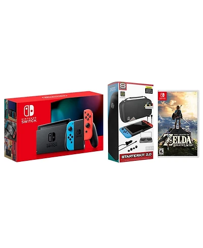 Nintendo Switch 32GB Console Neon Red/Blue Joy-Con Bundle with Surge 11-In-1 Accessory Starter Pack and The Legend of Zelda: Breath of the Wild