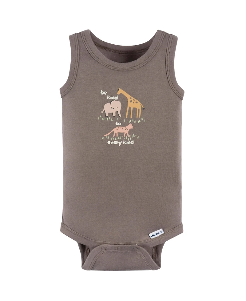 Gerber Baby Neutral Ivory Safari Sleeveless 4-Pack Onesies Bodysuits