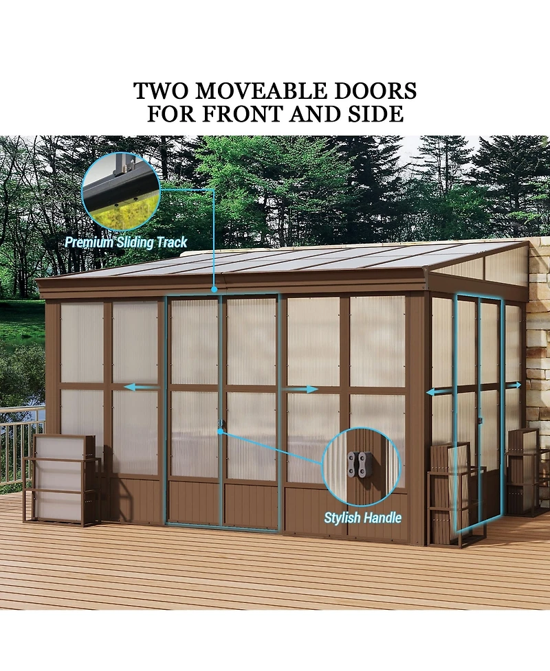 Mondawe 10x12FT Wall Mounted Solarium with Sloping Polycarbonate Roof