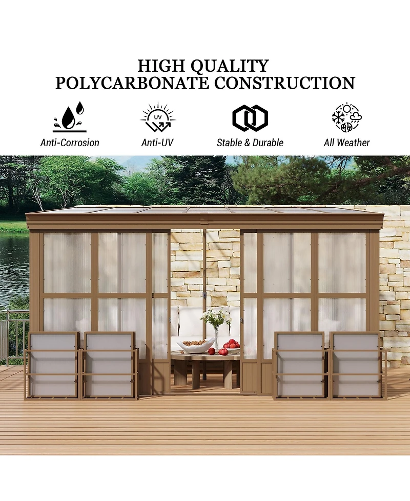Mondawe 12x14FT Wall Mounted Solarium with Sloping Polycarbonate Roof