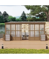 Mondawe 12x16FT Lean-to Sunroom,Wall Mounted Solarium with Sloping Polycarbonate Roof