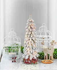 Puleo Pre-Lit Flocked Pencil Alpine Artificial Christmas Tree with 35 Lights, 3'